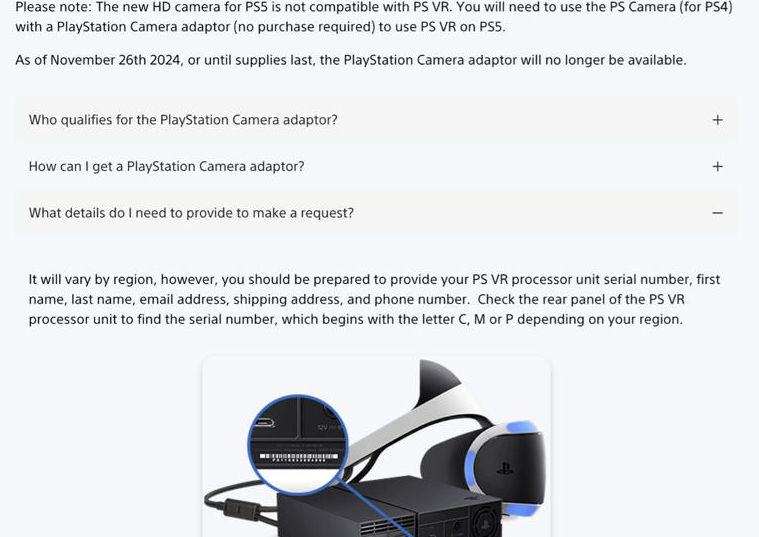 索尼宣布停止赠送PS5兼容Camera适配器，初代PS VR用户受影响